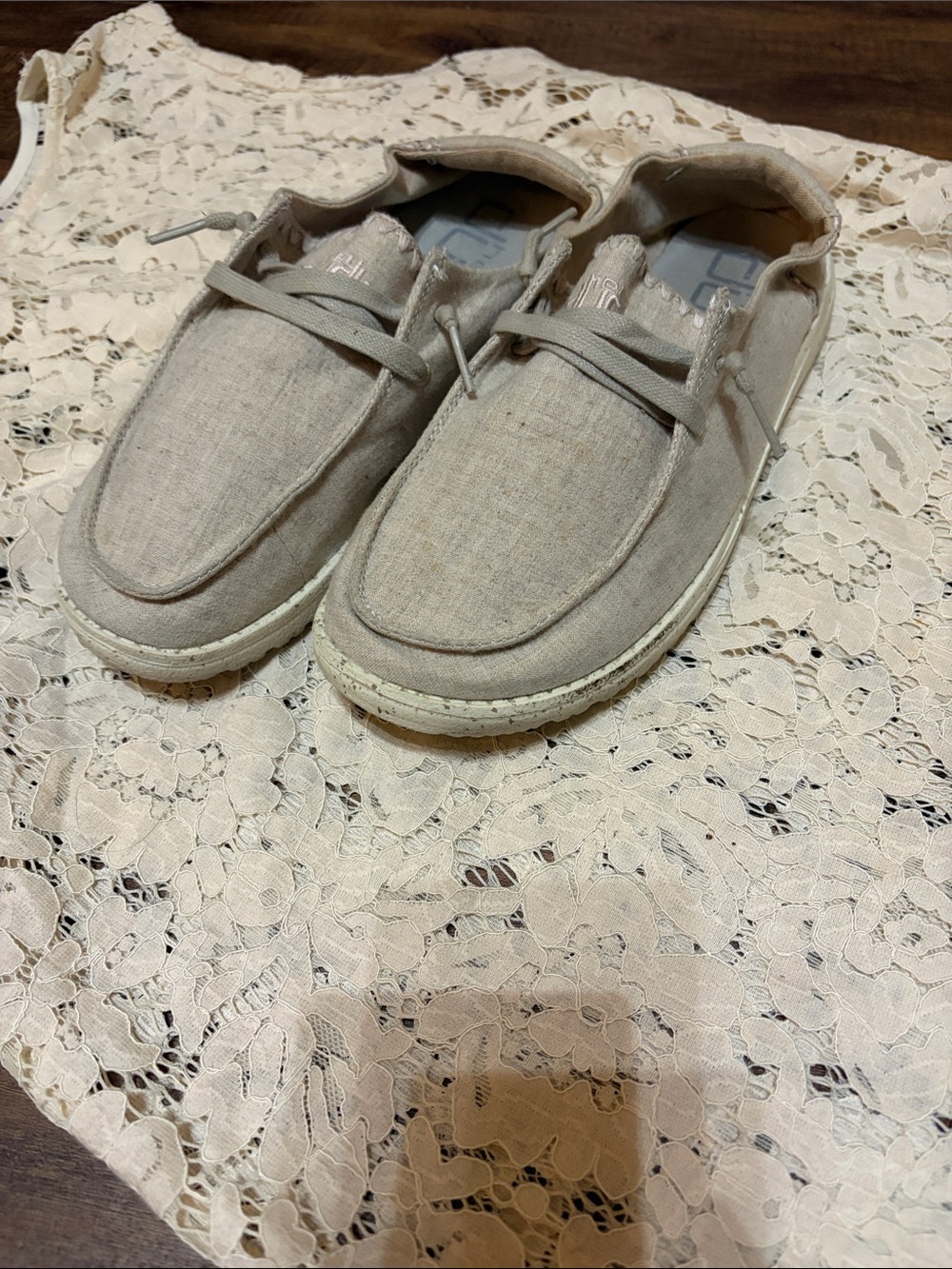 Hey Dude Women's Slip-On Sneakers in Light Beige